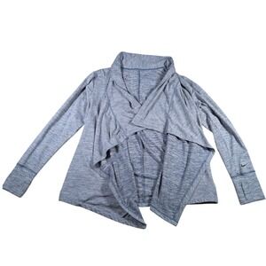 Nike Dri-FIT Wrap Cardigan Womens Large Blue Heathered Thumbhole